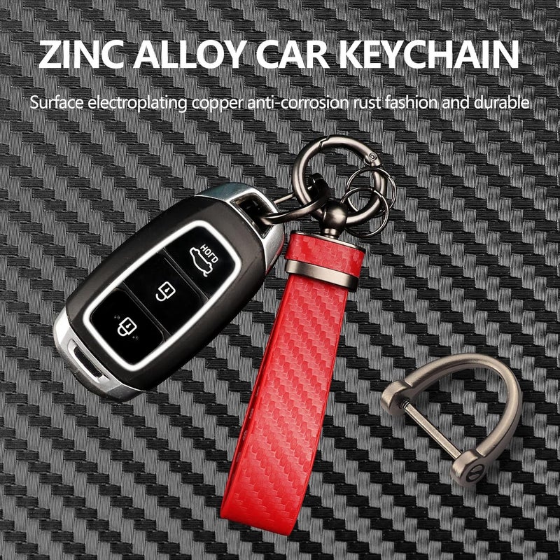 Turcee Carbon Fiber Keychain, Interior Accessories Leather Key Fob, Car Accessories Key Ring & Anti-Lost D-Ring (Red) - Image 3